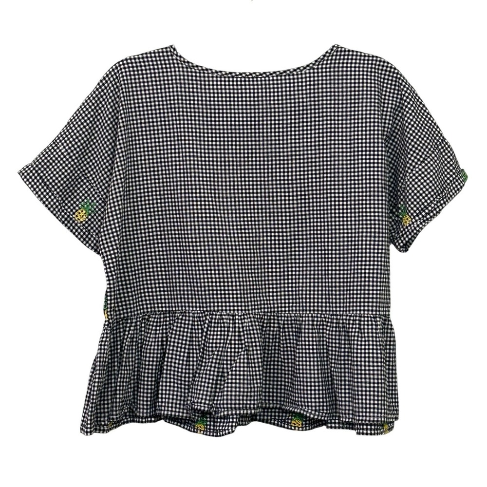 Sweet & Sunny Pineapple Gingham Peplum Top Womens Size Small - Picture 3 of 9